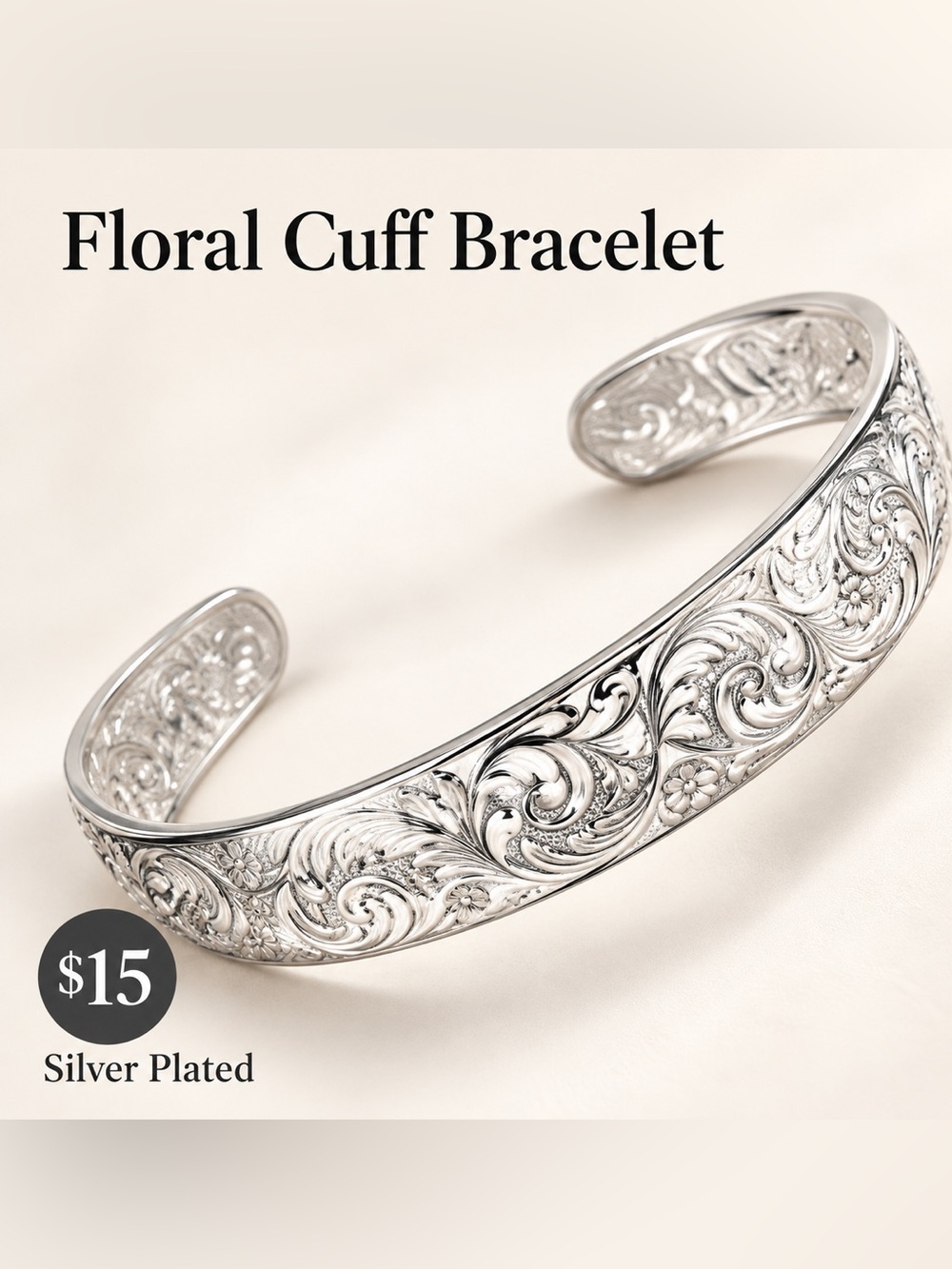Elegant Silver Filigree Cuff Bracelet